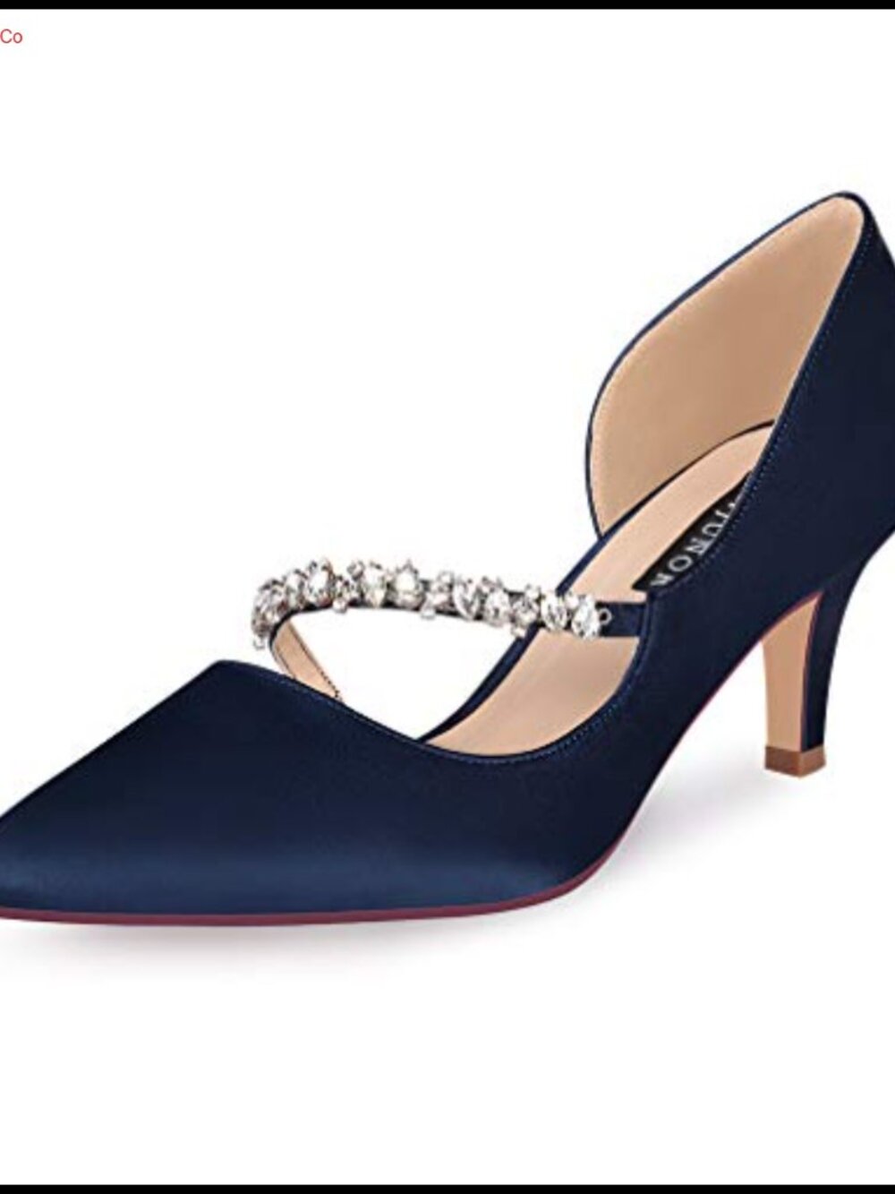 Women's Mid Kitten Heel Pointy Toe D'Orsay Pumps Rhinestone Strap Wedding Party